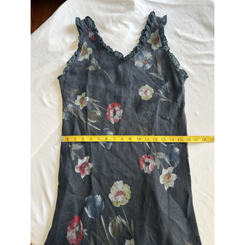 Angela Mara Floral Linen Ruffle Sheath Dress Womens Size Small Blue Romantic - Picture 7 of 8